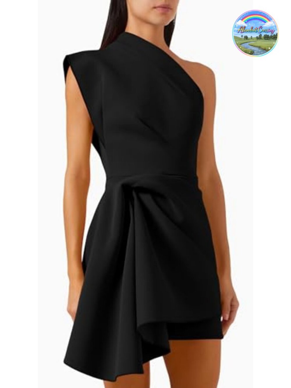 Women's Draped One Shoulder Asymmetrical Mini Cocktail Dress Sleeveless